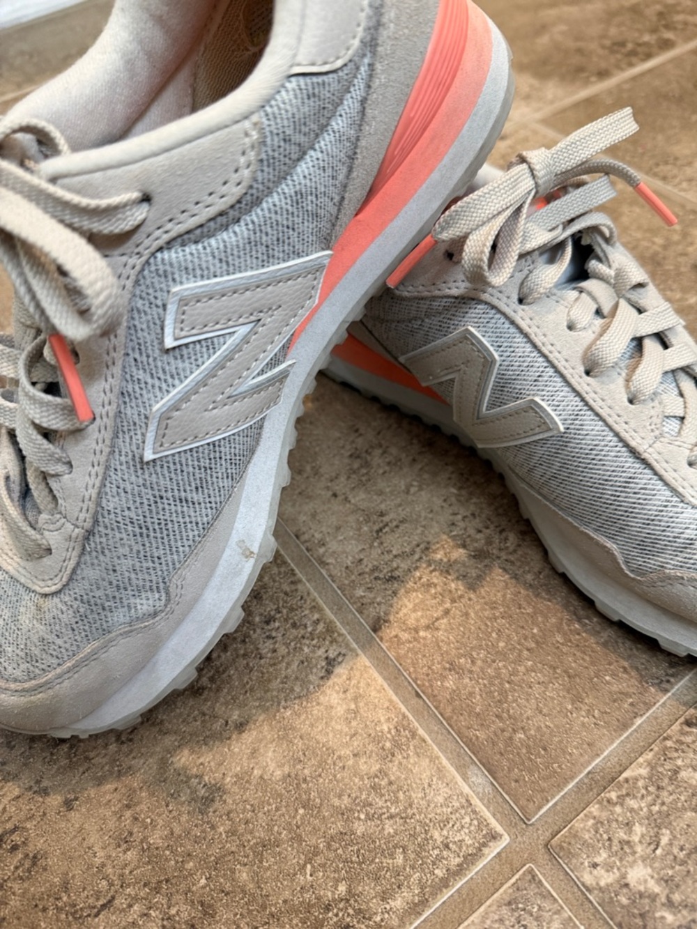 New Balance Light Gray and Coral Accent Runner Sneakers